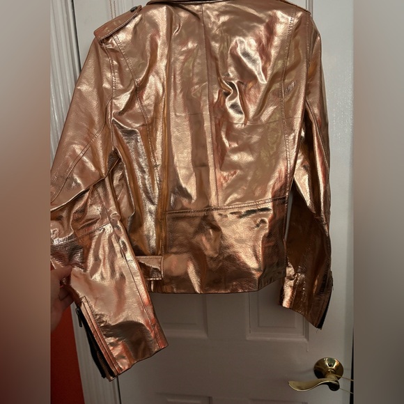 Zara Metallic Rose Gold Leather Moto Jacket XL - Picture 5 of 10